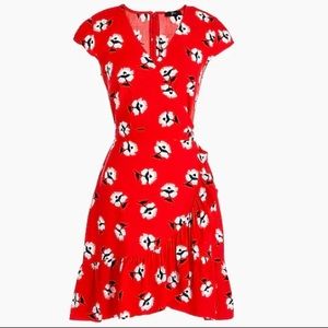 J Crew Red Floral Ruffle Front Mini Dress